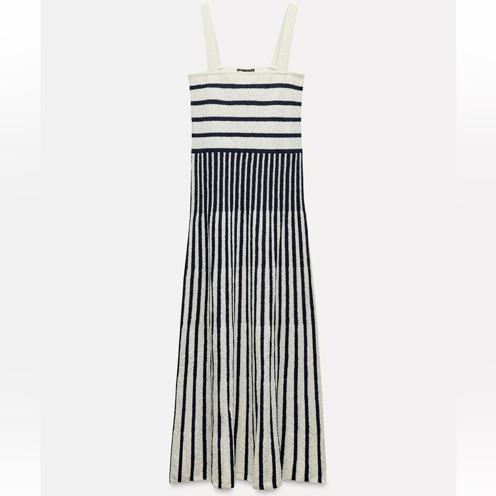 Zara CUTWORK MIDI DRESS NAVY/WHITE